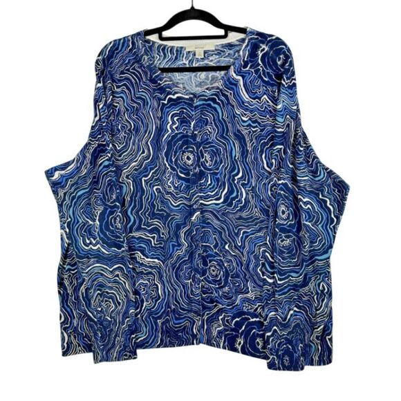 2/$30 Sejour Cardigan Sweater Womens 3X Blue Abstract Colorful Artsy Resortwear - Picture 1 of 10